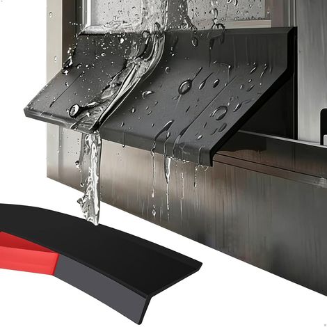 Bas de Porte Anti Pluie, Élargir Bande de Protection Anti-pluie, Joint Caoutchouc Autocollant, Déflecteur de Pluie avec Biseau à 135°, Barrière Étanche pour Fenêtre et Portes, 100cm Noir (1/5)
