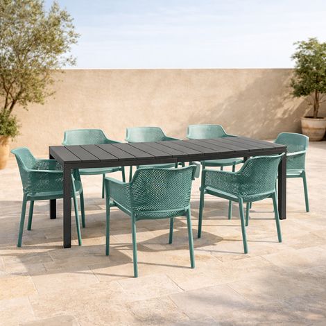 Set tavolo Rio Allungabile 140-210 con 6 sedie Net per esterno e giardino -Antracite / Salice (1/5)