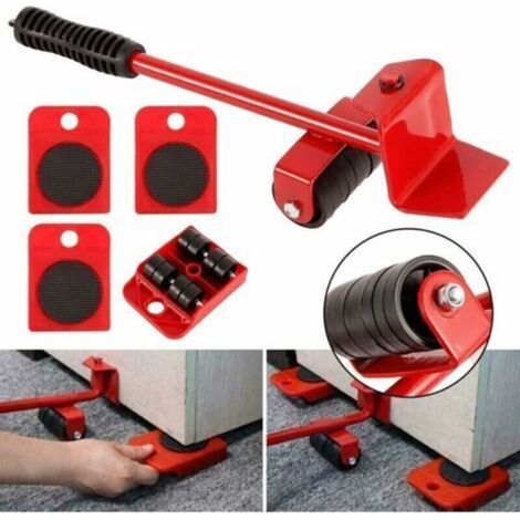 Accessoire de levage,Kit de Deplace Meuble Lourd Sans Effort, Deplace Meuble a Roulette,1 Tige de Levage et 4 Roulettes de Déplacement,Jusqu'à 300KG (1/5)