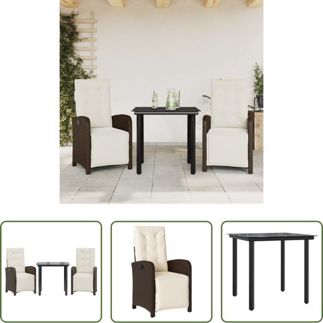 vidaXL Chaise de jardin réglable - Ensemble de bistro 3 pcs avec coussins marron résine tressée (1/5)