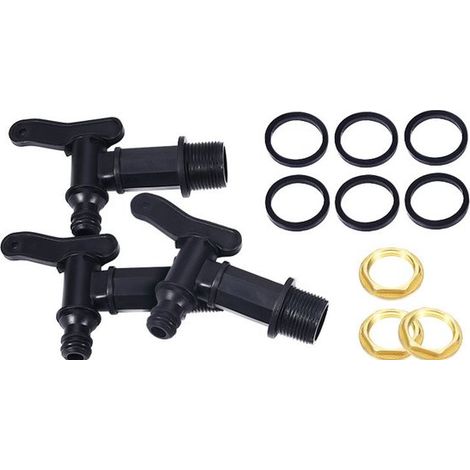 Robinets de rechange en plastique de 3/4 pouce - avec 25 mm - avec rondelles et écrous en laiton - noir - maison & jardin - embout de - 3 pièces (1/5)