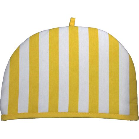 HOMESCAPES Couvre Théière Double Motifs Rayures Jaune Chauffe-Théière (1/2)