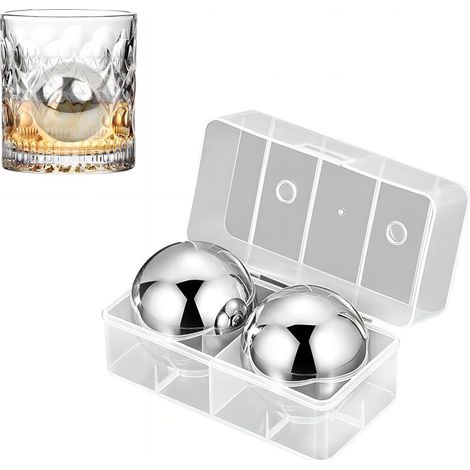 2 parti di Sfere di Ghiaccio in Acciaio Inox aisi 304 Pietre Whisky Rotondo di Metallo Palle di Ghiaccio Riutilizzabili, Palle di Raffreddamento, Senza Diluizione, per la vodka/Cocktail/Birra/Vino (1/5)