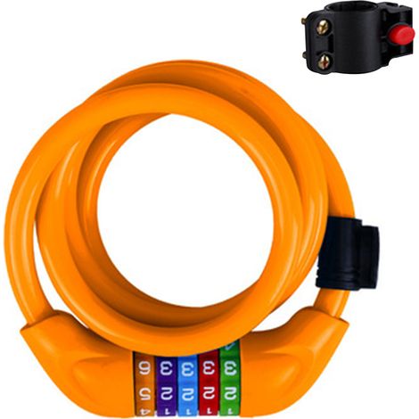 candado para bicicleta, cable de acero de 1,2 m, combinación de 5 dígitos, soporte de montaje, 14,1 cm de diámetro, para uso exterior. (1/5)