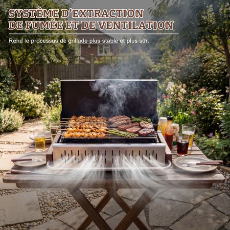 HOMAVO Barbecue Portable, 38,15 x 20,95 cm, Barbecue à Charbon Compact pour Extérieur, avec Kit d’Outils