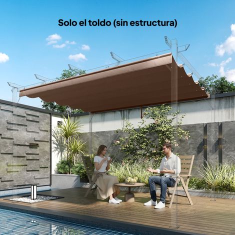 Telo di copertura retrattile da 3,5x2,6 m per pergola 4x3, in tessuto di ricambio con 10 fori di drenaggio, colore caffè.