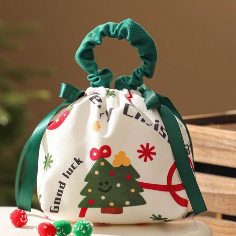 Sac Cadeau Noël Lin - Réutilisable - Design Traîneau Père Noël - Pour Bonbons Et Petits Cadeaux - Lot De 6 (1/5)