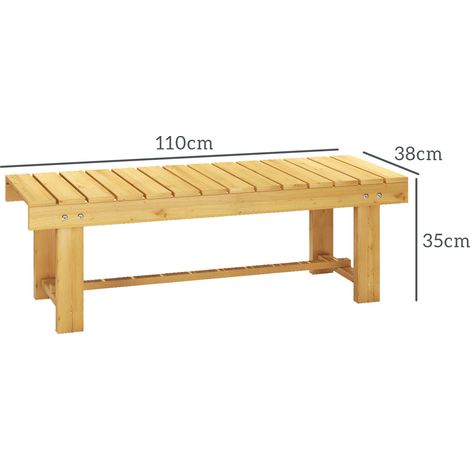 Banc de jardin 2 places en bois massif, Hydrofuge & durable, 110 x 38 x 35 cm, Stable pour balcon, jardin & terrasse, Couleur naturelle (1/5)