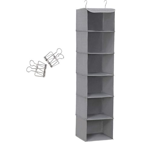 Rangement de placard Étagère suspendue en Tissu Gris 6 Compartiments Pliable Hauteur réglable 2 Pinces offerts 30 X 30 X 130 cm ( L X l X H) RCH06G (1/5)