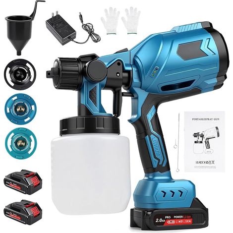 21V Wireless Paint Sprayer Kit 1000ml, Battery Interface 500W Electric HVLP Spray Gun with 2 Batteries, for Walls, Garden Fences (1/5)