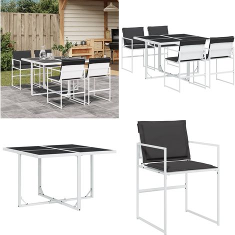 Ensemble à manger de jardin avec coussins 5 pcs blanc textilène - Meubles De Jardin - Salon De Jardin - Set De Jardin - Mobilier Exterieur - Table De Jardin - Home & Living (1/5)