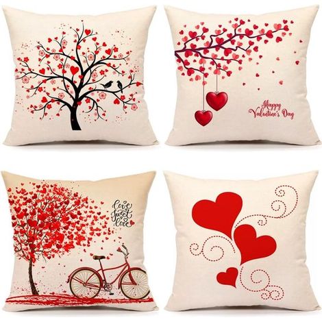 Juego de cuatro fundas de almohada para el Día de San Valentín，45x45 cm，funda de cojín decorativa roja en forma de corazón para el hogar (1/5)