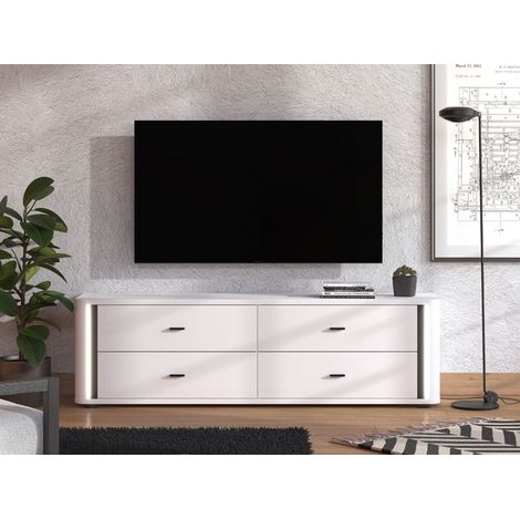 Fernsehtisch Terenzo, 4 Schubladen, 1 Regal, Schiebetür, 176,5x40x52h cm, Mattweiß (1/5)