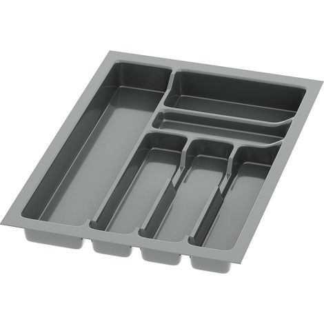 1 - Range-couverts - Bac à couverts - 6 compartiments - Découpable - Plastique robuste - Pour tiroir de cuisine - Anthracite - 33x49 cm (1/4)