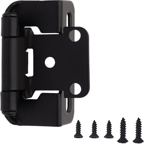 royaluxe -Charnières américaines à fermeture automatique 1/2 (10 paires – Lot de 20) – Charnières d'armoire noires mates à fermeture automatique pour armoires de cuisine avec pare-chocs en silicone et (1/4)