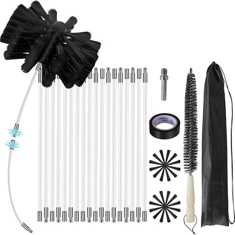 Kit de nettoyage de cheminée, 25 pièces, 18 tiges, brosse de nettoyage multi-usages, brosse en nylon de haute qualité, avec adaptateur pour perceuse, pour cheminées, poêles, chaudières et foyers (1/5)
