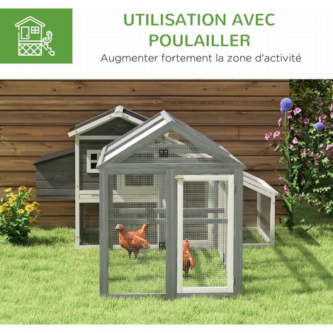 Enclos poulailler 1,18 m², parc grillagé avec porte verrouillables, cadre en bois massif, 140 x 88,5 x 106 cm, gris (1/5)