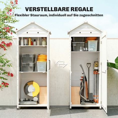 Armoire de jardin en bois, abri de jardin extra haut avec étagère réglable, porte magnétique, toit galvanisé et aération (1/4)