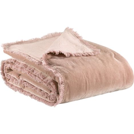 Plaid Uni Rose avec Franges 135 x 200 cm Couverture Douce en Coton et Polyester pour Salon - PANGIVO (1/3)