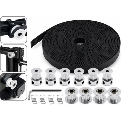 Kit de poulies et de courroies de distribution SANBrother 2GT, jeu de courroie 2GT de 5m et 10mm et poulies 2GT à 20 dents pour imprimante 3D, projets de mouvement personnalisés CNC DIY. (1/5)