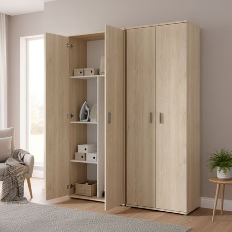 Armario Multiuso Grande Veruno, Modular, 9 Estantes, 4 Puertas, 139x190h cm Roble Marrón (1/5)