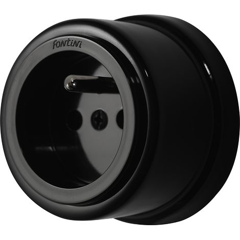 Prise avec terre en porcelaine noire 16A 250V – Système de protection enfants – Installation à vue – 30208273 – Fontini (1/2)