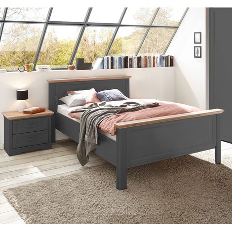Schlafzimmer Set 2-teilig Bett 140x200cm Graphit mit Eiche JÜLICH-77 (1/5)
