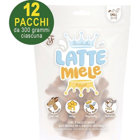 Snack 12 buste misura S da 10 g cad: Snack Latte e miele per cani adulti di piccola taglia 12 buste da 300g ciascuna