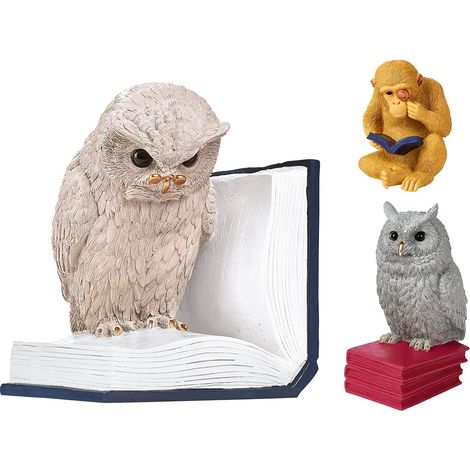 Objet de décoration pour bibliothèque, Hibou 3D, comme stoppeur pour Vos Livres préférés, Grand, grège, Bleu, Blanc (1/5)