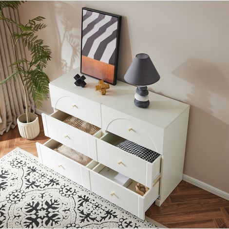 Commode 120x40x82 cm blanche en panneaux de particules avec 6 tiroirs (1/5)