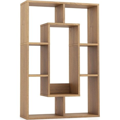 Modernes Bücherregal mit 7 Fächern & Kippschutz Geometrisches Offenes Standregal Natur