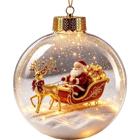 Boule à neige lumineuse 3D en acrylique transparent, décoration à suspendre au sapin de Noël avec le Père Noël et son traîneau de rennes (1/5)