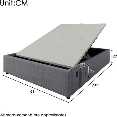 Lit double rembourré 160×200 cm,cadre de lit Struraumbett avec USB-C et base à lattes sur toute la surface,sans tête de lit,Coton,gris-Da (1/5)