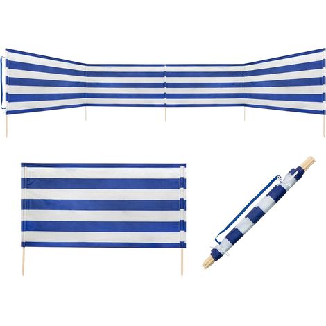 Brise-vue Bleu et Blanc - 1 Unité - Tissu Polyamide et Bois - Protection Vent et Intimité - Plage Camping Jardin - 80 x 600 cm ou 80 x 800 cm (1/5)