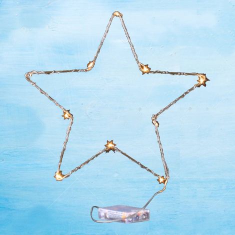 Jandei - Figura estrella alambre dorado 30cm 10 LED lenteja 3000K 3x pilas Aa (1/3)