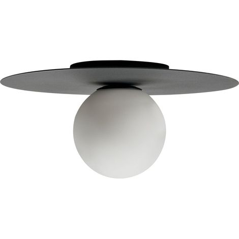 Lampada da soffitto in metallo con paralume rotondo e montaggio ad incasso nero Tardes (1/5)