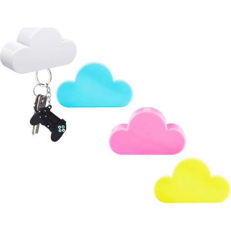 4 Pièces Porte-Clés Magnétique Nuage Magnétique Mur Porte-Clés Organisateur Porte-Clés Crochets avec Adhésif pour Porte Murale, Entrée, Foyer (Blanc, Bleu, Rose Rouge, Jaune) (1/5)