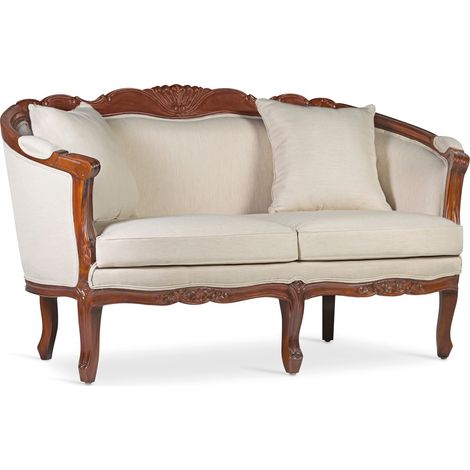 Canapé en bois d'acajou marron et assise tissu beige Castle 160cm (1/5)
