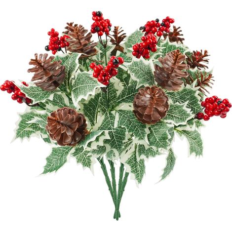 Lot de 4 pics de baies rouges artificielles de 27,9 cm - Cônes de pin naturels pour Noël, la maison, la cuisine, le jardin, Thanksgiving, les fêtes, décorations de vacances - Rouge (1/5)