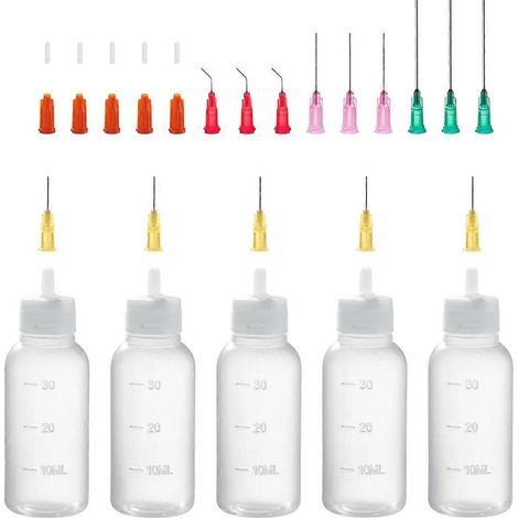 Flacon applicateur à embout de précision de 30 ml, aiguille à bout arrondi et capuchon. (1/5)
