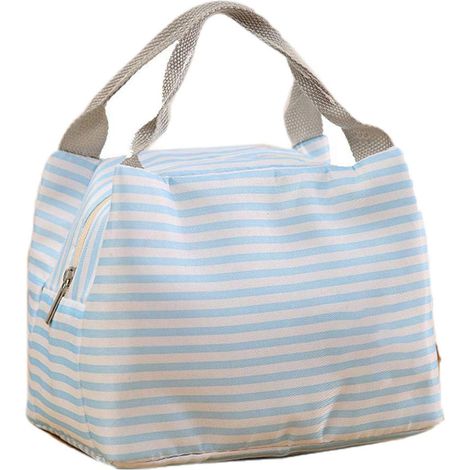 Sac isotherme pour déjeuner, boîte de pique-nique à motif rayé, pochette de transport repas froids, sac à lunch isolant portable.