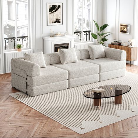 Schlafsessel khaki aus Chenille 2-in-1 mit Stauraum in der Armlehne und flexibler Modulkonfiguration (1/5)