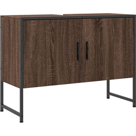 Armoire lavabo salle de bain rangement espace optimisé 80 x 33 x 60 cm en bois d'ingénierie marron (1/5)