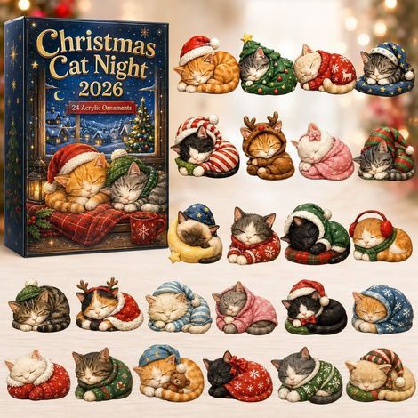 Weihnachts-Adventskalender 2026 mit schlafender Katze – 2D-Überraschungsbox