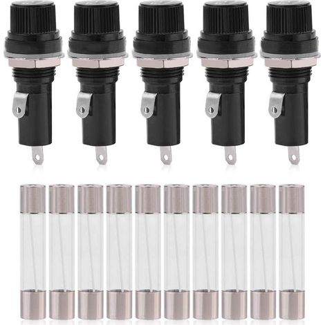 Porte-fusible 5Pcs pour fusibles en verre 6 30 AC 125V 15A/250V 10A, montage sur panneau électrique, Noir, Plastique Métal (1/5)