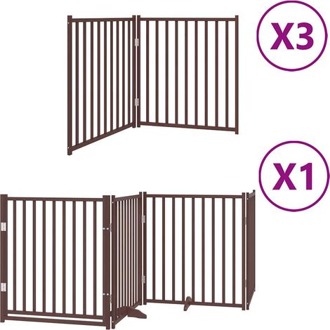 Barrière de sécurité pour chien animaux de compagnie porte pliable 10 panneaux bois de peuplier marron (1/5)