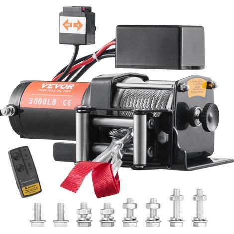 VEVOR Cabrestante electrico 12V 3000 libras / 1361kg Cabrestante de Cable de Acero 1,8 m Control Remoto de Mano IP55 con Cable de Control Remoto Negro Ideal para Medianas Grandes SUV Camiones Yates (1/5)