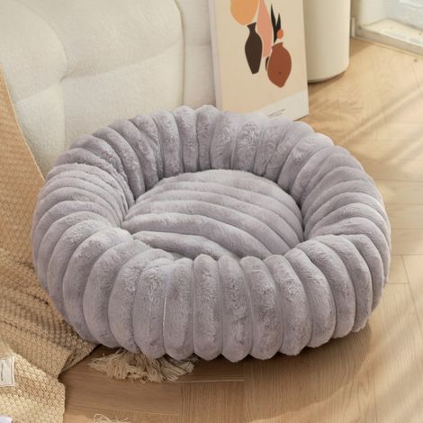 Cuccia rotonda in tessuto morbido grigio da 40 cm di diametro per gatti e cani, cuccia extra large per gatti, cuccia calda per cani invernale (1/5)