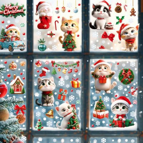Autocollant Fenêtre - Bonhomme De Neige Et Flocon De Neige - PVC Statique Réutilisable - Pour Décoration Vitre Noël - 9 Pièces (1/5)