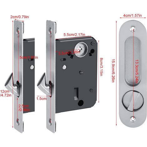 Serratura per porta scorrevole in lega di zinco, serratura invisibile per porta, maniglia con 3 chiavi per ferramenta per mobili in legno per porta scorrevole in legno (argento) (1/4)